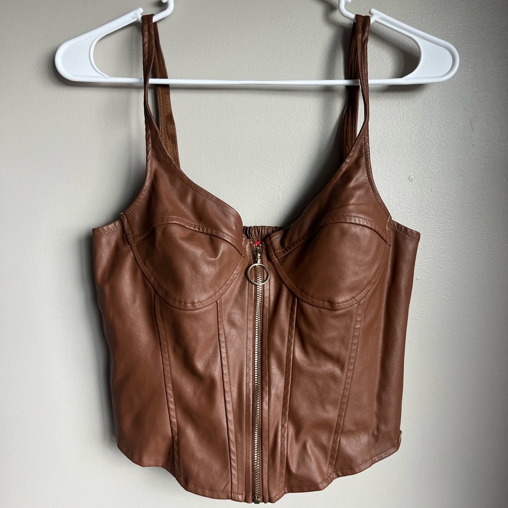 Brown faux leather Top